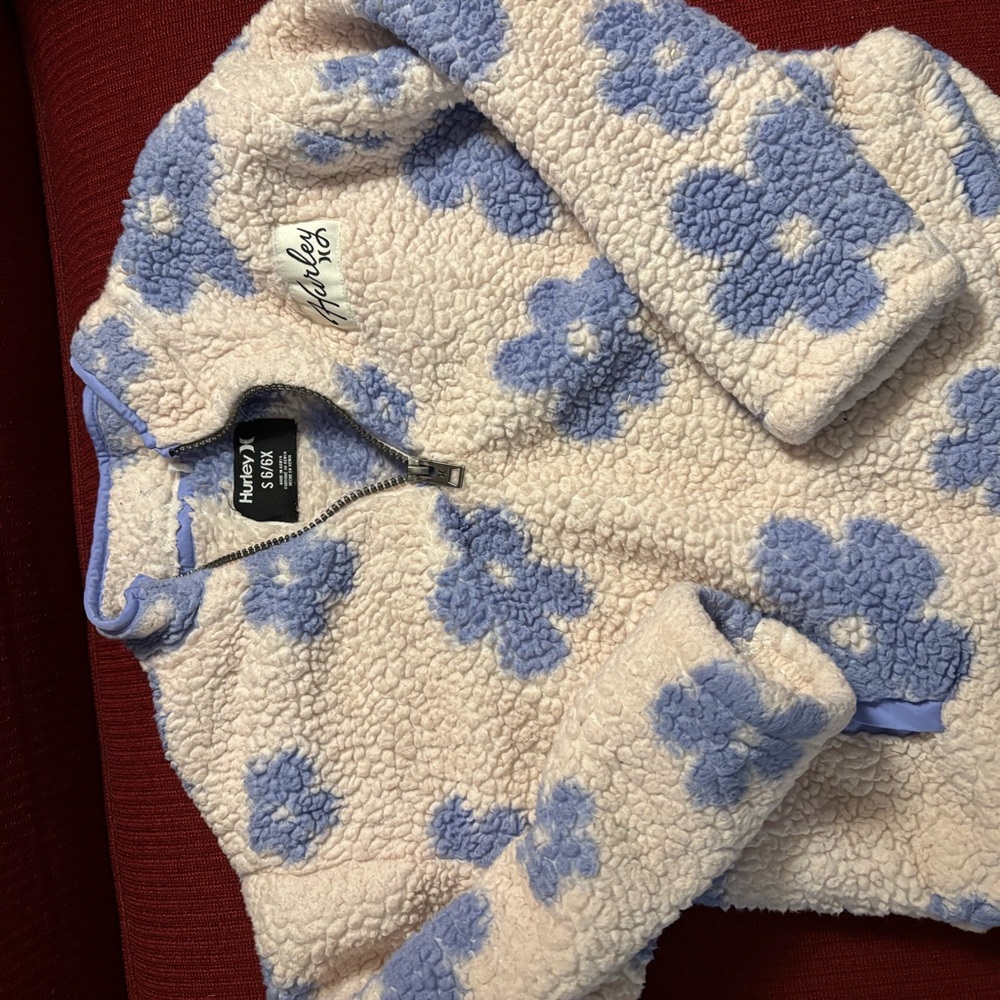 Hurley Cream and Blue Floral Fleece Jacket